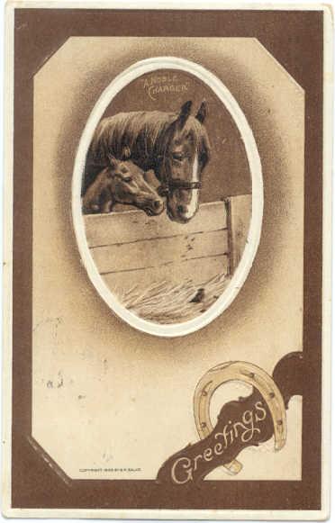 Horse and Colt Greeting Card A Nobel Charger by S.M.Salke 1909, Embossed D/B