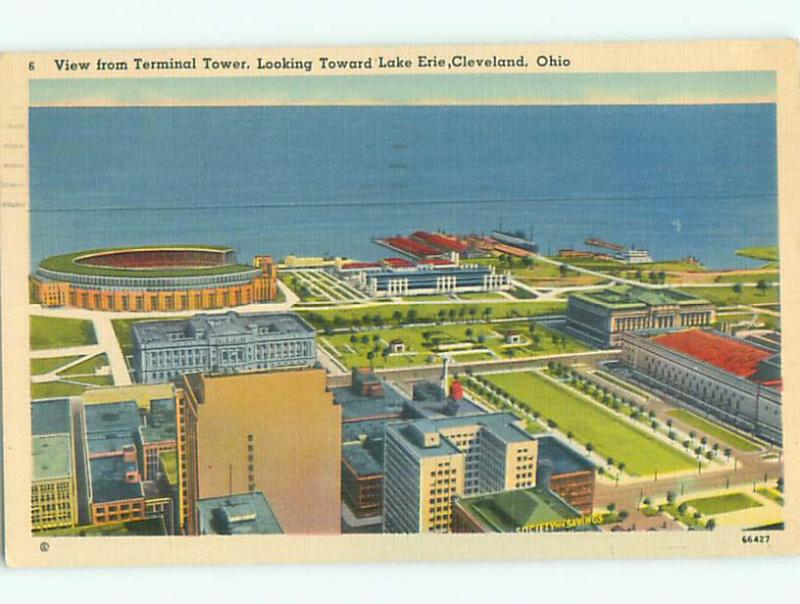 Linen AERIAL VIEW OF TOWN Cleveland Ohio OH n3887