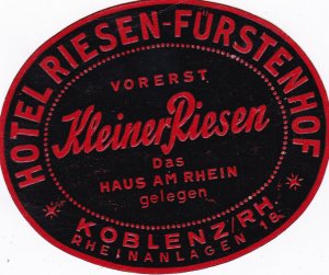 Germany Koblenz am Rhein Hotel Riesen Fierstenhof Vintage Luggage Label sk2028