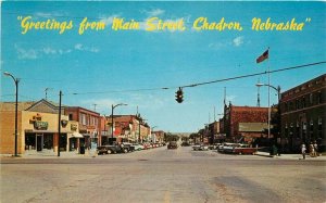 Automobiles Chadron Nebraska Street Scene 1960s Postcard Dunlap Henline 20-52