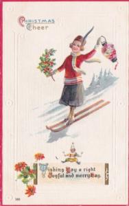 Christmas Cheer With Young Girl Skiing