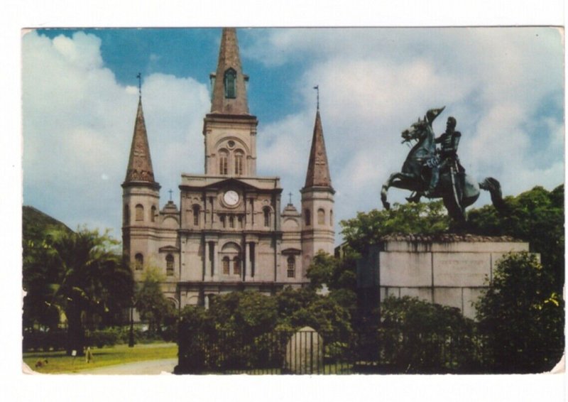 St Louis Cathedral, General Jackson Memorial, New Orleans LA, 1954 Postcard