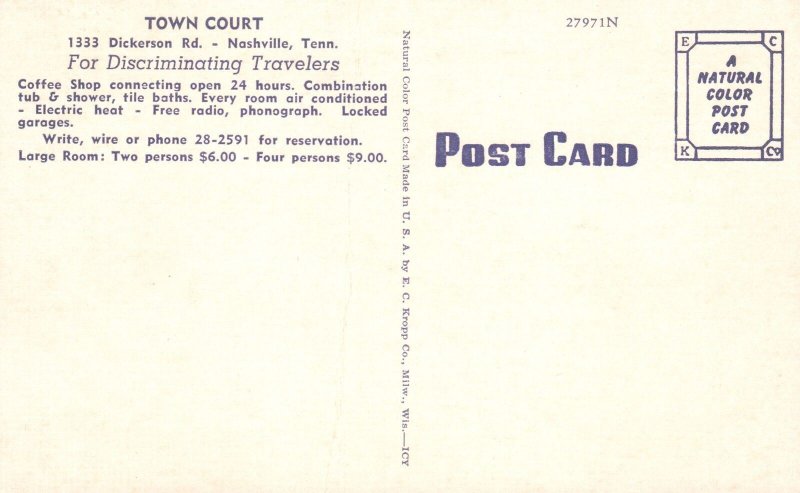 Vintage Postcard Town Court & Coffee Shop Diner North of Nashville Tennessee TN