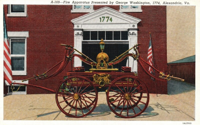 Vintage Postcard Fire Apparatus Presented By George Washington Alexandria VA 