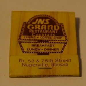 JNS Grand Restaurant Naperville Illinois 20 Strike Matchbook