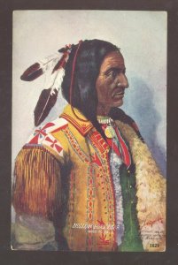 SIOUX INDIAN HOLLOW HORN BEAR WARRIER ARTIST SIGNED VINTAGE POSTCARD