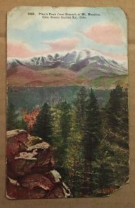 VINTAGE .01 POSTCARD 1911 USED PIKE'S PEAK FROM MT. MANITOU, COLORADO - CREASES