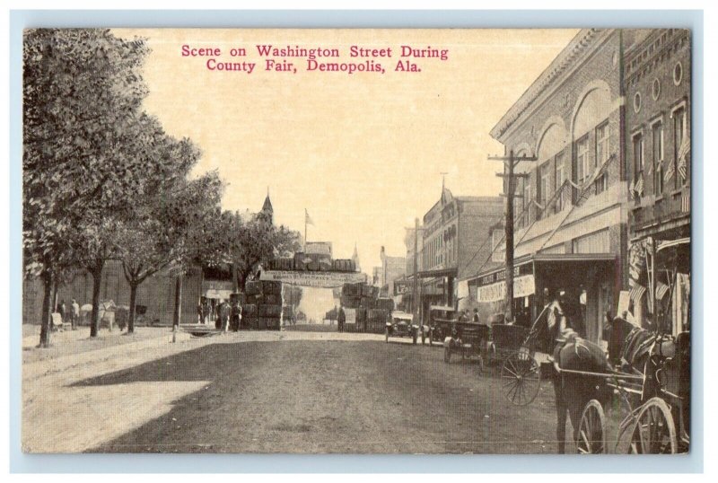 1913 Scene On Washington Street During County Fair Demopolis Alaska AL Postcard