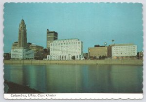 Columbus Ohio~Civic Center View Across Scioto River @ Night~Continental Postcard