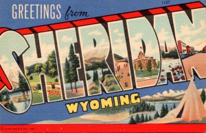 Wyoming Greetings From Sheridan Large Letter Linen Curteich