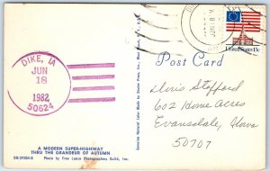 1982 Dike, IA Purple USPO Post Office Cancel Postcard Iowa Postal History A266