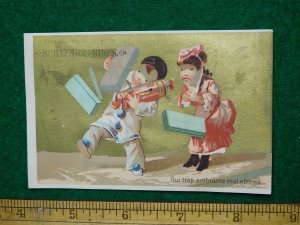 1870s-80s Schwarz Bros Groceries Kids Dropping Boxes Victorian Trade Card F34