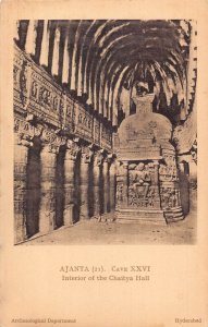 A954 India Ajanta Cave XXVI Interior of Chaitya Hall vintage postcard