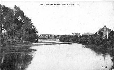 San Lorenzo River & Bridge SANTA CRUZ California Antique c1910s Vintage Postcard 