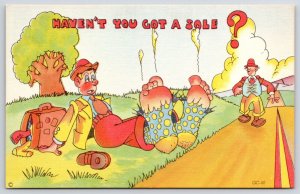 Haven't You Got A Sale? Old Man Sitting In Grounds Comic Funny Postcard