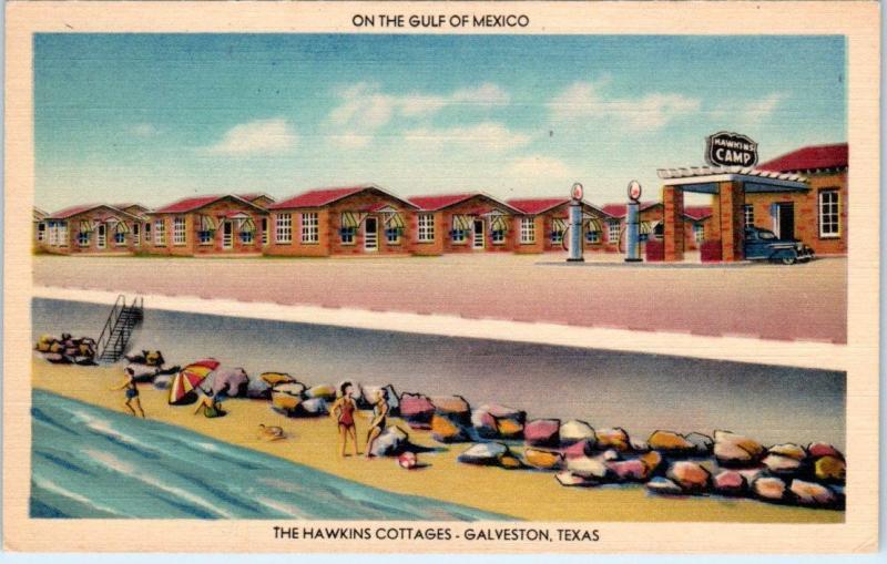 GALVESTON, Texas  TX   Roadside  THE HAWKINS COTTAGES  c1940s Linen   Postcard