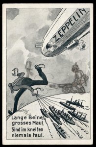 Germany WWI Air Force Zeppelin John Bull Anti England PPC UNUSED 97893