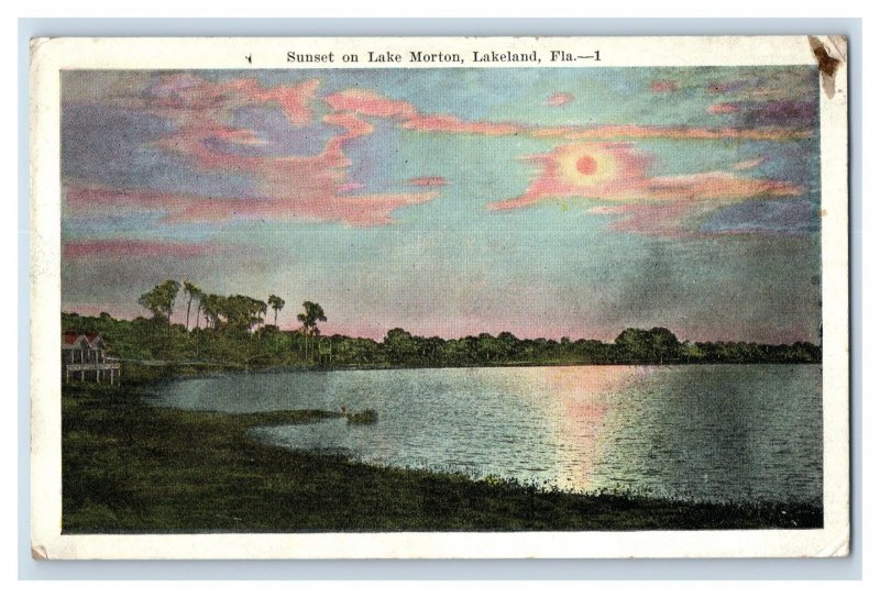 Vintage Real Photo RPPC Sunset On Lake Morton Lakeland Original Postcard P37