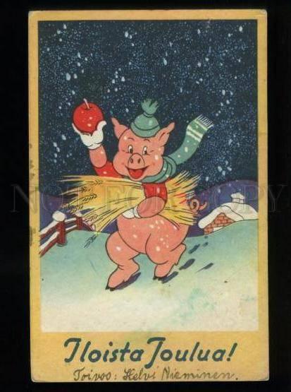 134386 Dressed Pink PIG Winter Vintage NEW YEAR COMIC PC