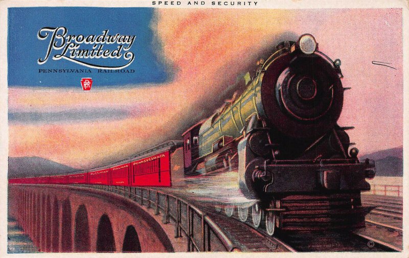 Broadway Limited Train, Pennsylvania Railroad, Early Postcard, Unused 