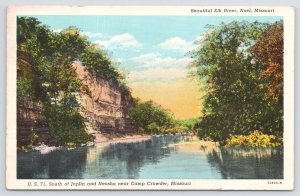 Linen~Elk River & Cliffs Noel Missouri~Vintage Postcard