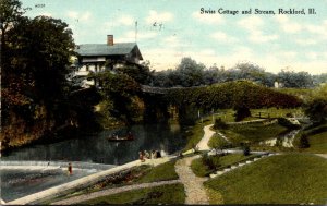 Illinois Rockford Swiss Cottage and Stream 1909 Curteich