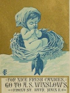 1870's-80's A.S Winslow's Candies Adorable Cherub In Bird's Nest P50