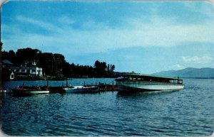 Excursion Boat Ranger, Lake George Village Public Park NY Vintage Postcard T18