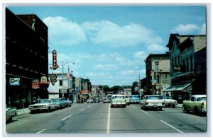 Fort Atkinson Wisconsin Postcard Main Street Classic Cars Buildings 1960 Vintage