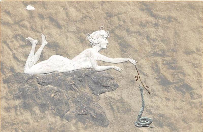 Beautiful Nude Teasing Snake OPF Publisher Embossed Postcard