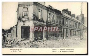 Postcard Old Billiard Army bombed houses Creil