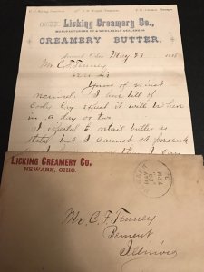 Orig 1888 The Licking Creamery Co. Newark OH  Letterhead Correspondence 5 Pages