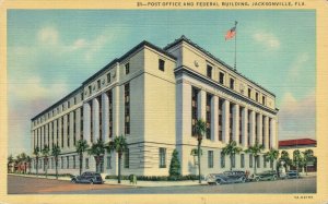 USA Post Office and Federal Building Jacksonville Florida Linen Postcard 07.49