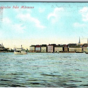 c1910s Stockholm, Sweden Mararen Panorama Harbor Ships Churches Steamboats A343