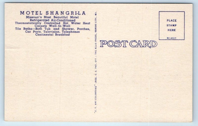 2 Postcards ST. JOSEPH, Missouri MO ~ Roadside SHANGRI-LA MOTEL c1940s Linens