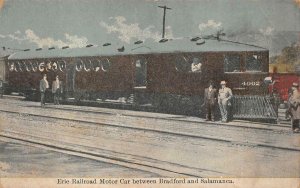 ERIE RAILROAD MOTOR CAR TRAIN BRADFORD & SALAMANCA NEW YORK POSTCARD (c. 1905)