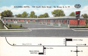 Brookings South Dakota Malinda Hotel Exterior View w/ Map Vintage Postcard U1682