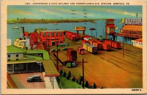Chesapeake Ohio Railway Pennsylvania RR Station Norfolk VA postcard 1943 US Navy