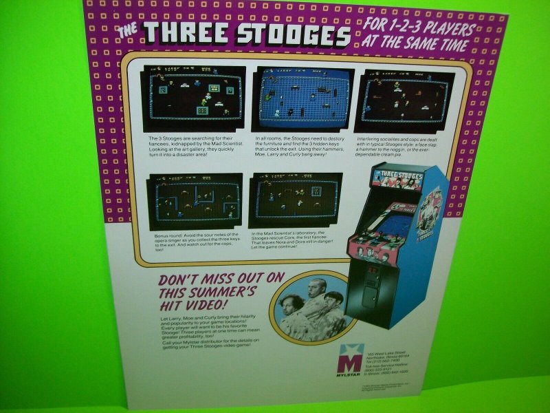The Three Stooges Arcade FLYER Original 1984 Moe Larry Curly Game Art Print
