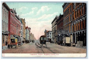 1911 Broadway Looking East Streetcar Logansport Indiana Antique Vintage Postcard