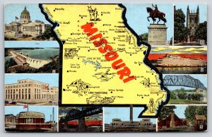 Missouri State Map~Multi-Views~Key On Back~Capitol Jefferson City~1952 PC
