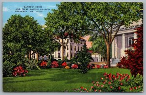 Postcard Savannah Georgia c1953 Barrow Home & First Baptist Church Slogan Cancel