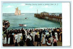 c1905 Watching Passing Yachts Boat At Asbury Park New Jersey NJ Antique Postcard 