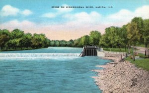 Vintage Postcard 1930's Scene on Mississinewa River Waterfront Marion Indiana