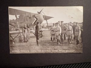 Mint USA Postcard RPPC General Pershing Visits Le Bourget Aviation Camp WW1