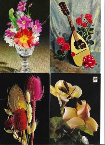 Beautiful floral arrangements Lot of four (4) modern Spanish photo postcards