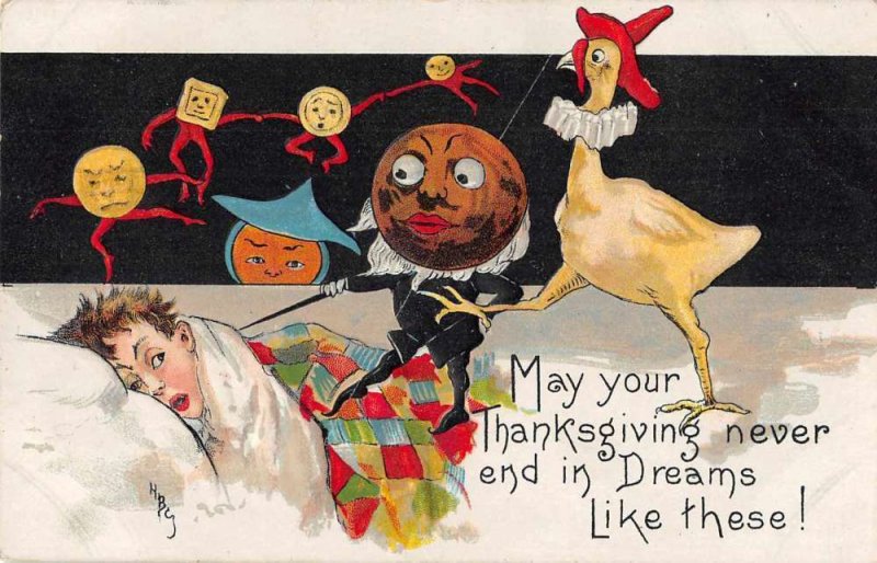 Thanksgiving Greetings Fantasy Nightmare Dancing Shapes Rooster HBG PC JI658554