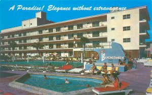 Miami Beach Florida Beachcomber Resort Motel, Swimming Pool Vtg Chrome Postcard