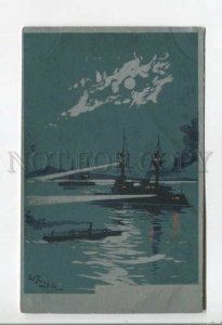 478090 L. TAUZIN Military SHIP Battleship SILHOUETTE Night Vintage postcard