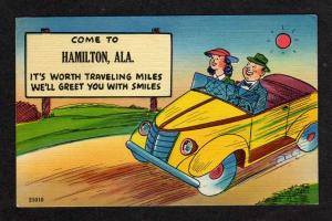 AL Come to HAMILTON ALABAMA Comic Postcard Linen PC Car